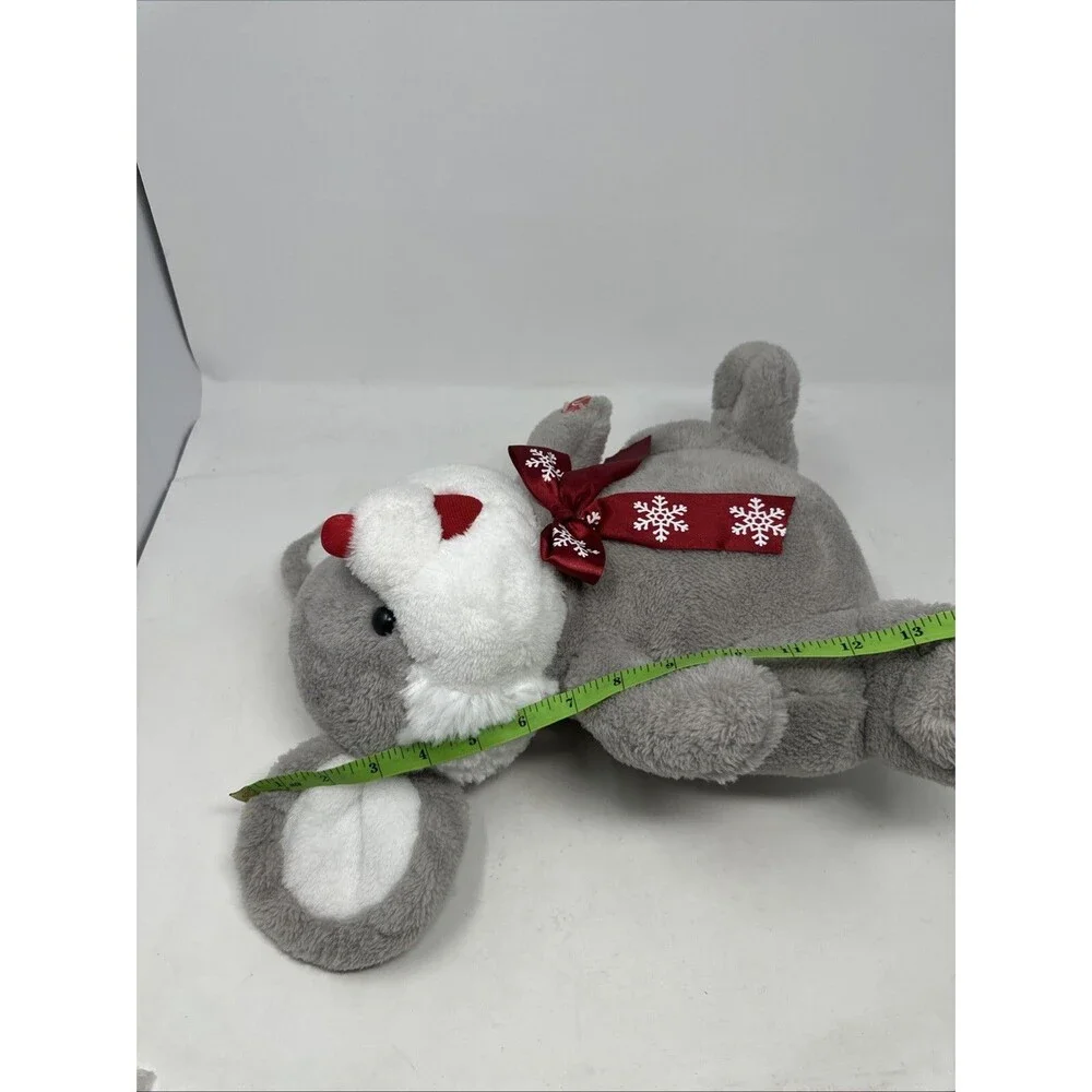Dan Dee Plush 14” Gray Mouse Christmas w/ Red Nose Snowflake Scarf